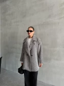 Siyah 1. Sınıf Kalite Balık Sırtı Oversize Kaşe Kaban - 4