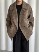 Camel-Siyah 1. Sınıf Kalite Balık Sırtı Oversize Kaşe Kaban - 3