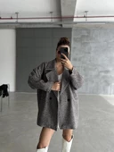 Kahve 1. Sınıf Kalite Balık Sırtı Oversize Kaşe Kaban - 1