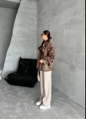 Kahve Kıvırcık Premium Deri Ceket - 9