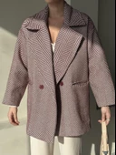 Bordo 1. Sınıf Kalite Balık Sırtı Oversize Kaşe Kaban - 3