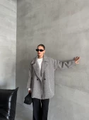 Siyah 1. Sınıf Kalite Balık Sırtı Oversize Kaşe Kaban - 6