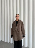 Camel-Siyah 1. Sınıf Kalite Balık Sırtı Oversize Kaşe Kaban - 11