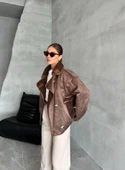 Kahve Kıvırcık Premium Deri Ceket - 6