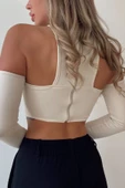 For Pretty Sırtı Fermuarlı Omuz Detay Crop Bluz - 3