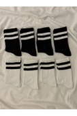 For Pretty 8'li Unisex Çizgili Siyah-Beyaz Kolej Tenis Çorap - 1