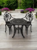 Ferforje görünümlü Plastik Yuvarlak Isparta Masa Sandalye Takımı 1 Masa 2 Sandalye Balkon, Bahçe Mobilyası - 9