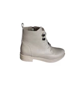 YAZKIŞ Kadın Siyah Ten Cilt Düğmeli Bağcıklı 13cm Bilek Boyu 3cm Düz Taban Bot thumbnail 6