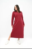 Kadın Büyük Beden Uzun Kollu Yaka Detaylı Elbise 5283-25 - 10