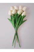 Yapay 8 Li Islak Lale Buketi Gerçeksi Doku Beyaz - Yapay Lale 32 Cm 8 Adet - 7