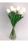 Yapay 8 Li Islak Lale Buketi Gerçeksi Doku Beyaz - Yapay Lale 32 Cm 8 Adet - 8