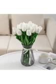 Yapay 8 Li Islak Lale Buketi Gerçeksi Doku Beyaz - Yapay Lale 32 Cm 8 Adet - 6