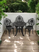 Ferforje görünümlü Plastik Yuvarlak Isparta Masa Sandalye Takımı 1 Masa 3 Sandalye Balkon, Bahçe Mobilyası - 9