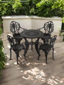 Ferforje görünümlü Plastik Yuvarlak Isparta Masa Sandalye Takımı  1 Masa 4 Sandalye Balkon, Bahçe Mobilyası - 9