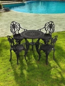 Ferforje görünümlü Plastik Yuvarlak Isparta Masa Sandalye Takımı 1 Masa 4 Sandalye Balkon, Bahçe Mobilyası - 1