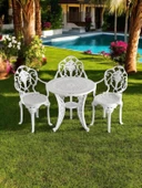 Ferforje görünümlü Plastik Yuvarlak Isparta Masa Sandalye Takımı 1 Masa 3 Sandalye Balkon, Bahçe Mobilyası - 2