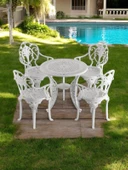 Ferforje görünümlü Plastik Yuvarlak Isparta Masa Sandalye Takımı  1 Masa 4 Sandalye Balkon, Bahçe Mobilyası - 2