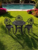 Ferforje görünümlü Plastik Yuvarlak Isparta Masa Sandalye Takımı 1 Masa 3 Sandalye Balkon, Bahçe Mobilyası - 1