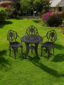 Ferforje görünümlü Plastik Yuvarlak Isparta Masa Sandalye Takımı 1 Masa 3 Sandalye Balkon, Bahçe Mobilyası - 8