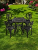 Ferforje görünümlü Plastik Yuvarlak Isparta Masa Sandalye Takımı 1 Masa 4 Sandalye Balkon, Bahçe Mobilyası - 8