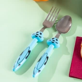 Porsima 3363 Çocuk Mama Kaşık Çatal Seti 2'li Mama Kaşık Seti Hayvan Figürlü Mama Kaşık Çatal Seti Renkli Çatal Kaşık Mavi thumbnail 2