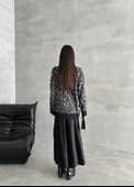 Siyah Fiona Bisiklet Yaka Leopar Desenli Kazak - 6