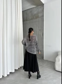 Siyah-Ekru Lace Kayık Yaka Pullu Kazak - 9