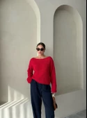 Kırmızı Rachel Havlu Yumoş Kazak - 6