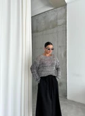 Siyah-Ekru Lace Kayık Yaka Pullu Kazak - 5