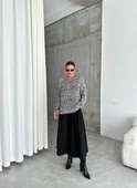 Siyah-Ekru Lace Kayık Yaka Pullu Kazak - 7