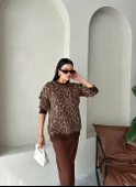 Kahve Fiona Bisiklet Yaka Leopar Desenli Kazak - 6