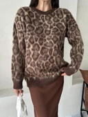 Kahve Fiona Bisiklet Yaka Leopar Desenli Kazak - 1