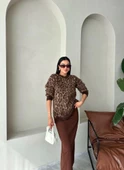 Kahve Fiona Bisiklet Yaka Leopar Desenli Kazak - 5