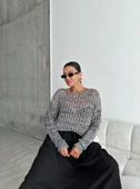 Siyah-Ekru Lace Kayık Yaka Pullu Kazak - 6