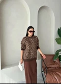 Kahve Fiona Bisiklet Yaka Leopar Desenli Kazak - 7