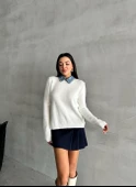 Kemik Lady Polo Yaka Aksesuarlı Kazak - 5
