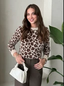 Taş-Kahve Melody Leopar Desenli Kazak - 1