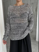 Siyah-Ekru Lace Kayık Yaka Pullu Kazak - 2