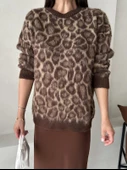 Kahve Fiona Bisiklet Yaka Leopar Desenli Kazak - 2