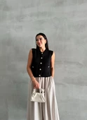 Siyah Sophia Cepli Düğmeli Triko Süveter - 5