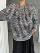 Siyah-Ekru Lace Kayık Yaka Pullu Kazak - 1
