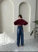 Lacivert Arkası Kemer Tokalı Boyfriend Jean Pantolon - 5