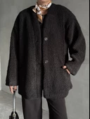 Siyah Lilyum Düz Kesim Bürümcük Ceket - 3