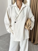 Natural %100 Pamuk Kruvaze Kapama Tek Düğmeli Kimono Pantolon Takım - 2
