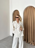 Natural %100 Pamuk Kruvaze Kapama Tek Düğmeli Kimono Pantolon Takım - 7