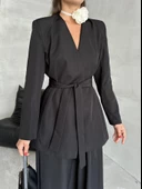 Siyah Elegant Kuşaklı Ceket - 1