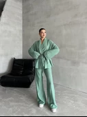 Mint Şal Yaka Kimono Pantolon Takım - 3