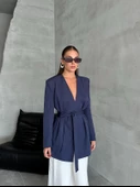 Lacivert Elegant Kuşaklı Ceket - 5