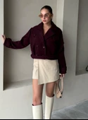 Bordo Kısa Kemerli Kaşe Ceket - 1