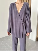 Antrasit Kruvaze Pamuklu Kimono Pantolon Takım - 2